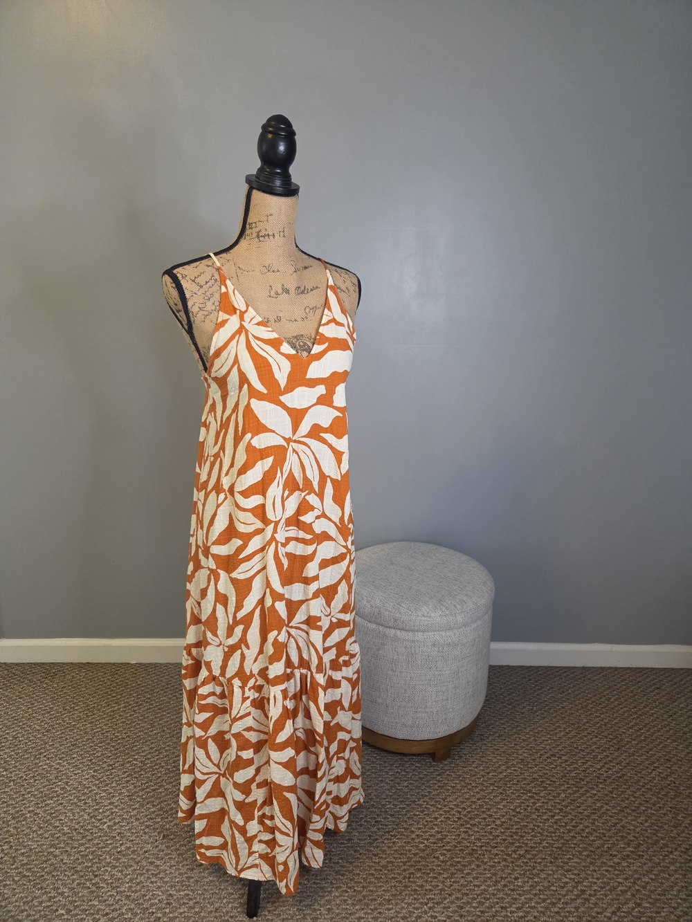 H&M Orange and White Floral V-Neck Maxi Dress